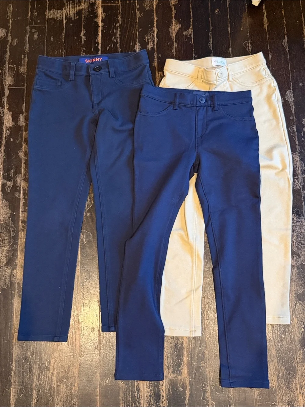 The Children's Place Navy and Cream Ponte Leggings Trio 8 girls